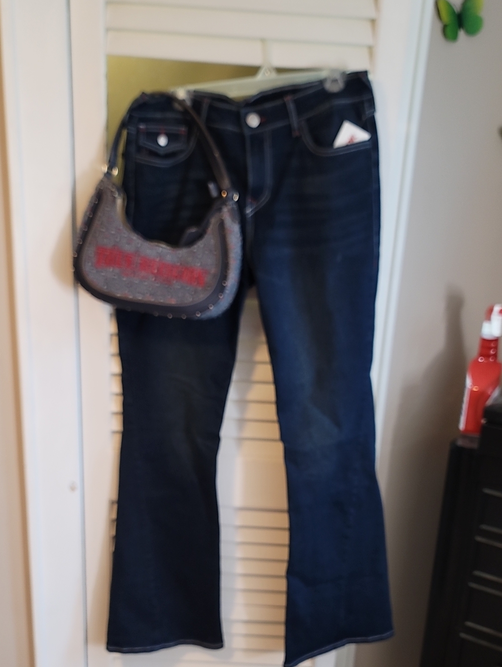 True Religion Dark Blue Flared Jeans And Purse Set